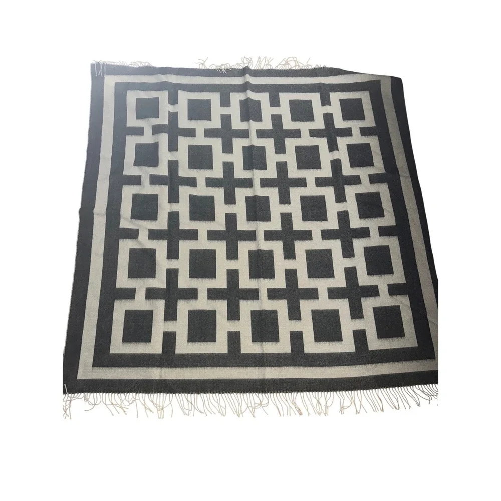 Jonathan Adler Nixon Throw Blanket 100% Baby Alpaca Charcoal Grey Ivory Fringe